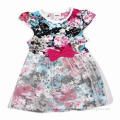 Cream summer kids wear wholesale polyester girl dress with printed patterns